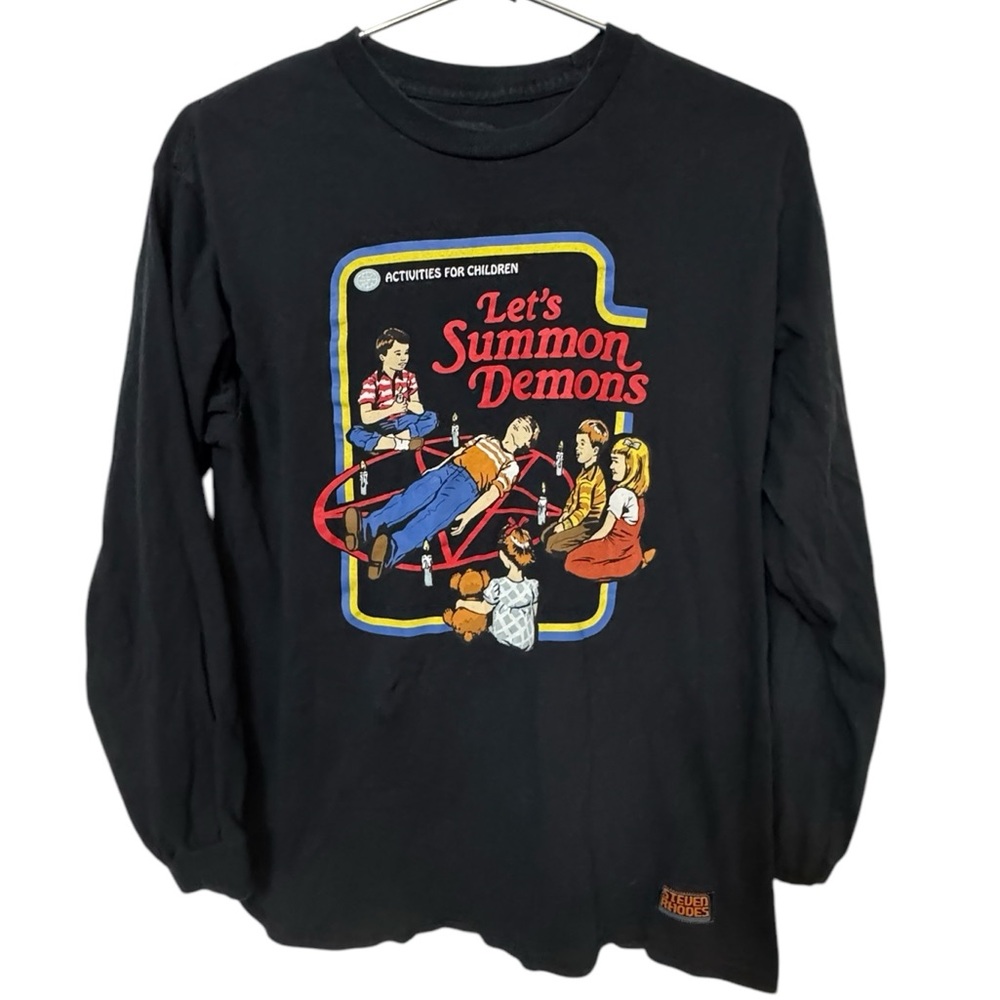 Black Long Sleeve T-Shirt Let's Summon Demons Steven Rhodes Retro Gothic